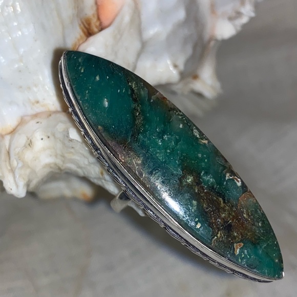 Caribbean Chrysocolla Natural Gemstone elongated ring